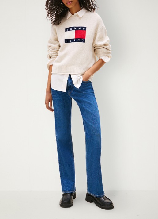 Tommy Hilfiger Fijngebreide pullover met ingebreid patroon - voorkant 4 gebroken wit