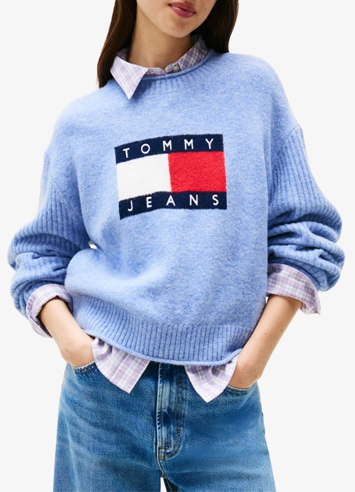 Tommy Hilfiger Fijngebreide pullover met ingebreid patroon - detail 4 lichtblauw