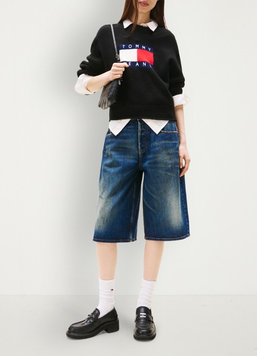 Tommy Hilfiger Fijngebreide pullover met ingebreid patroon - voorkant 3 zwart