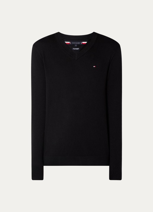 Tommy Hilfiger Fijngebreide pullover met logo - voorkant 3 zwart