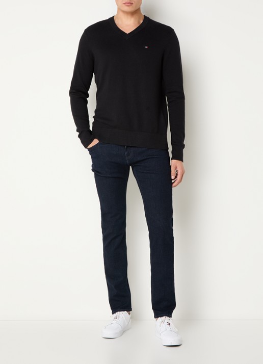 Tommy Hilfiger Fijngebreide pullover met logo - voorkant 4 zwart