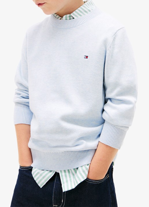 Tommy Hilfiger Fijngebreide pullover met logo - detail 2 lichtblauw