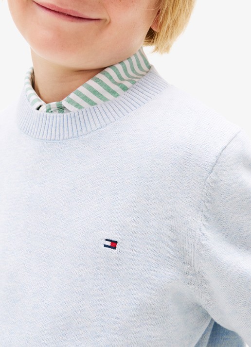 Tommy Hilfiger Fijngebreide pullover met logo - detail 3 lichtblauw