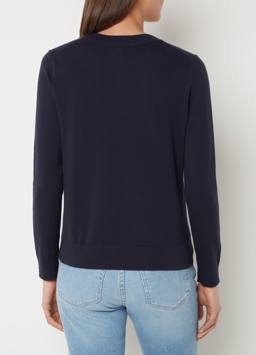 Tommy Hilfiger Fijngebreide pullover met logoborduring  - achterkant donkerblauw