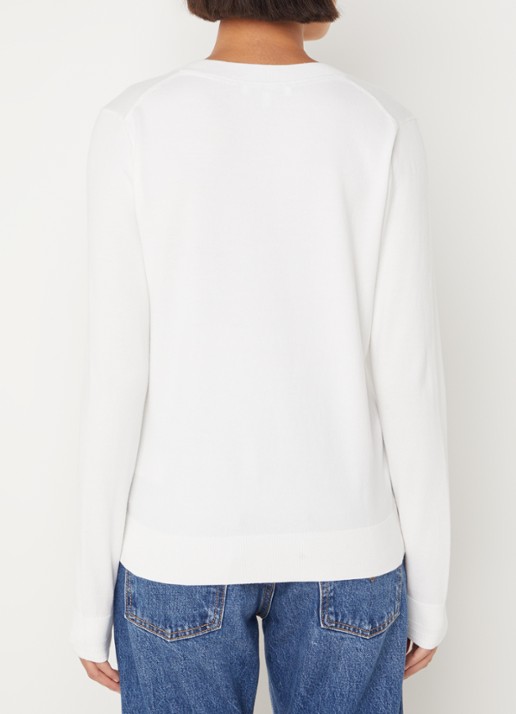 Tommy Hilfiger Fijngebreide pullover met logoborduring  - achterkant gebroken wit