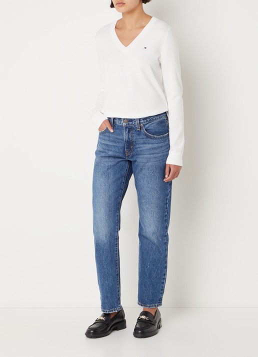 Tommy Hilfiger Fijngebreide pullover met logoborduring  - voorkant 3 gebroken wit