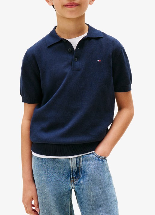 Tommy Hilfiger Fijngebreide pullover met polokraag - detail donkerblauw