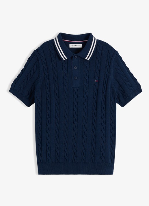 Tommy Hilfiger Fijngebreide pullover met polokraag - voorkant 6 donkerblauw