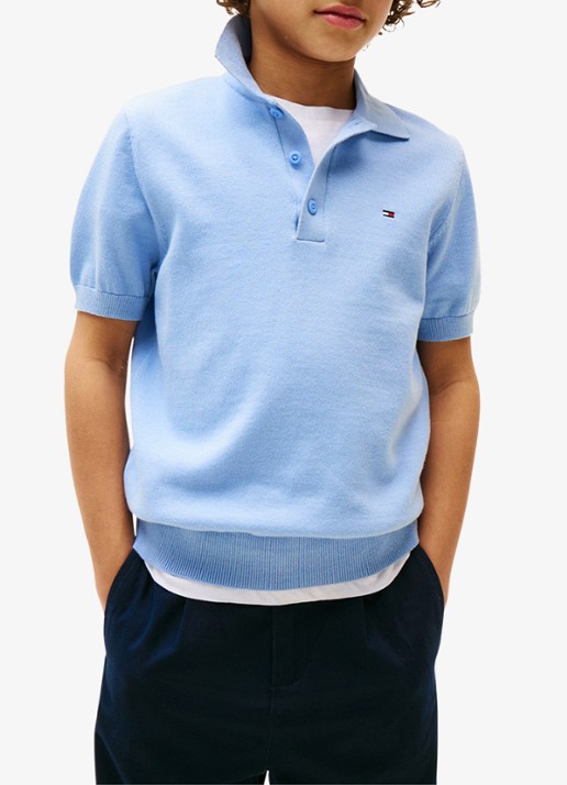 Tommy Hilfiger Fijngebreide pullover met polokraag - detail 4 lichtblauw