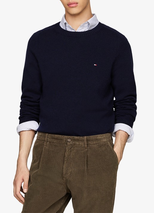 Tommy Hilfiger Fijngebreide pullover van lamswol - detail 4 donkerblauw