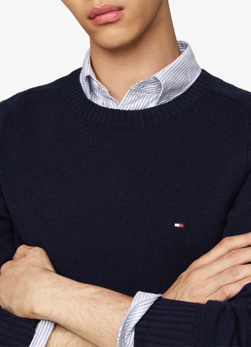 Tommy Hilfiger Fijngebreide pullover van lamswol - detail 5 donkerblauw