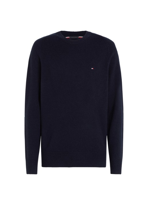 Tommy Hilfiger Fijngebreide pullover van lamswol - voorkant 2 donkerblauw