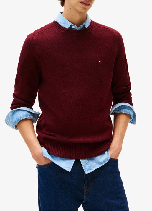 Tommy Hilfiger Fijngebreide pullover van lamswol - detail bordeauxrood