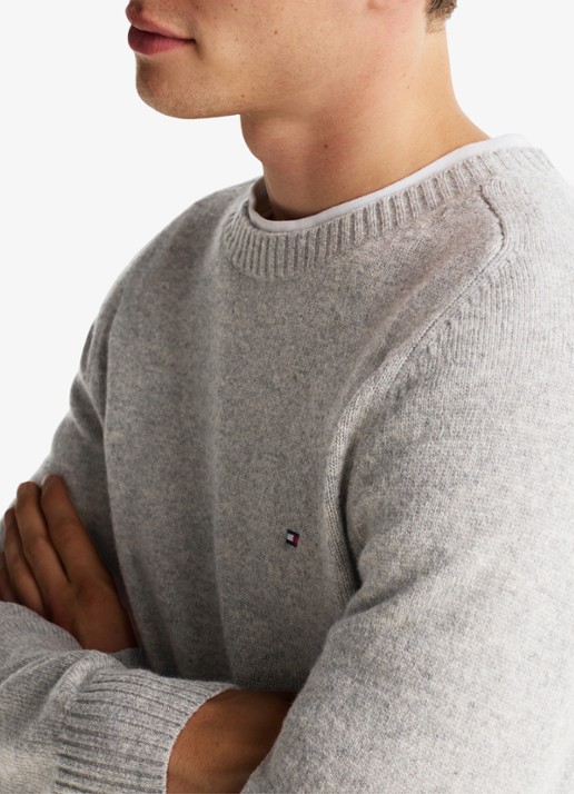 Tommy Hilfiger Fijngebreide pullover van lamswol - detail 5 lichtgrijs