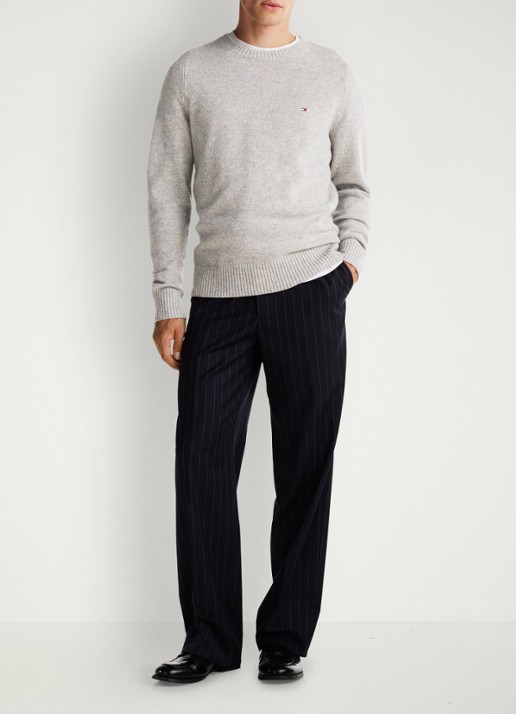 Tommy Hilfiger Fijngebreide pullover van lamswol - voorkant 3 lichtgrijs