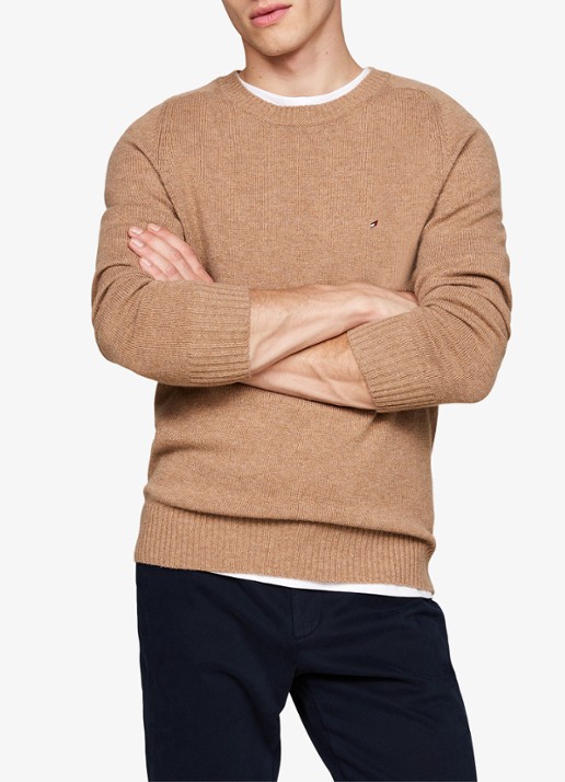 Tommy Hilfiger Fijngebreide pullover van lamswol - detail 3 camel