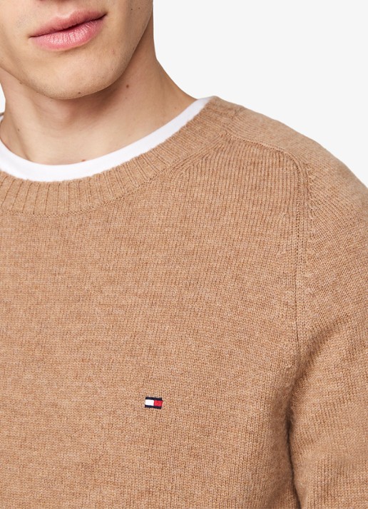 Tommy Hilfiger Fijngebreide pullover van lamswol - detail 5 camel
