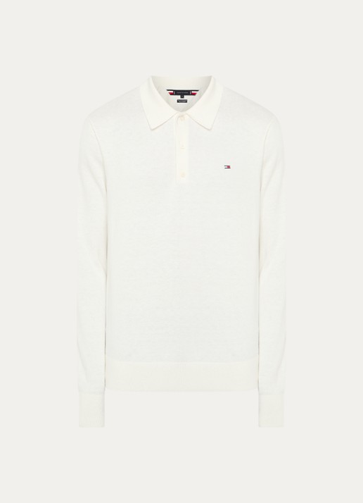 Tommy Hilfiger Fijngebreide regular fit polo in kasjmierblend met logo - voorkant 3 ivoor
