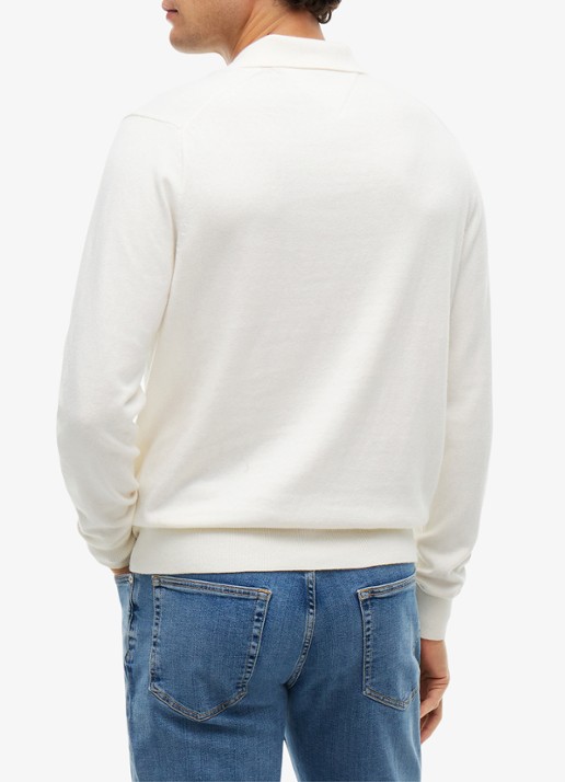 Tommy Hilfiger Fijngebreide regular fit polo in kasjmierblend met logo - achterkant ivory petal-z00