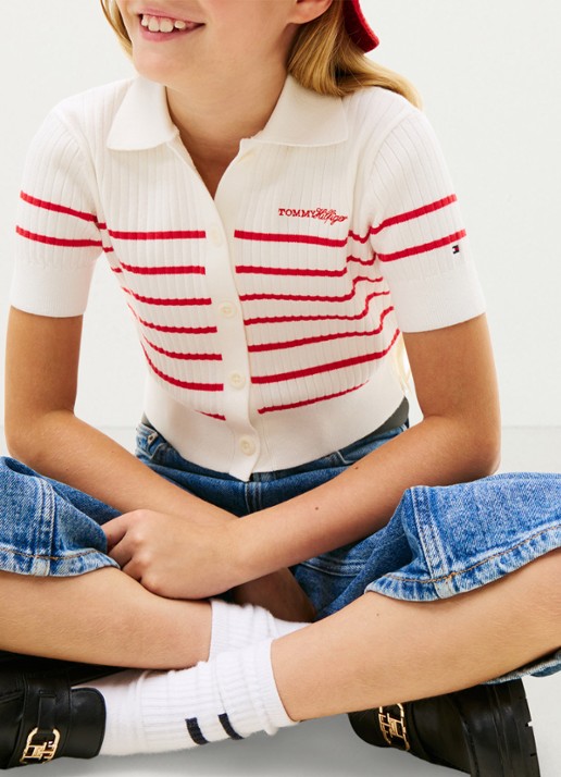 Tommy Hilfiger Fijngebreide top met streepprint - detail 4 wit