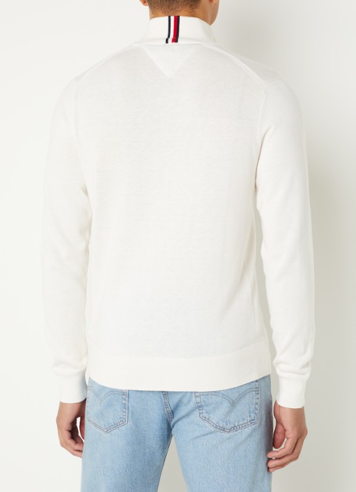 Tommy Hilfiger Fijngebreide trui in kasjmierblend met logoborduring - achterkant 3 gebroken wit