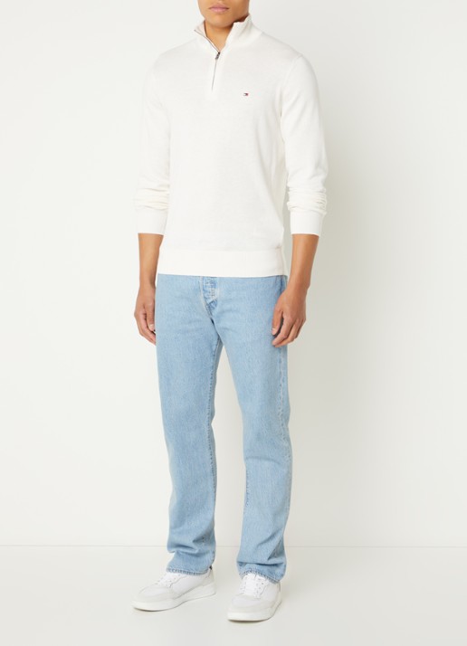 Tommy Hilfiger Fijngebreide trui in kasjmierblend met logoborduring - voorkant 6 gebroken wit