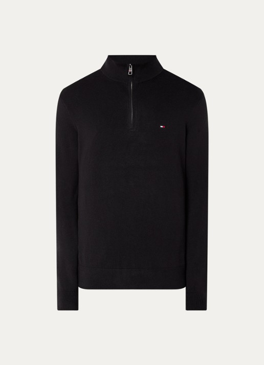 Tommy Hilfiger Fijngebreide trui in kasjmierblend met logoborduring - voorkant 3 zwart