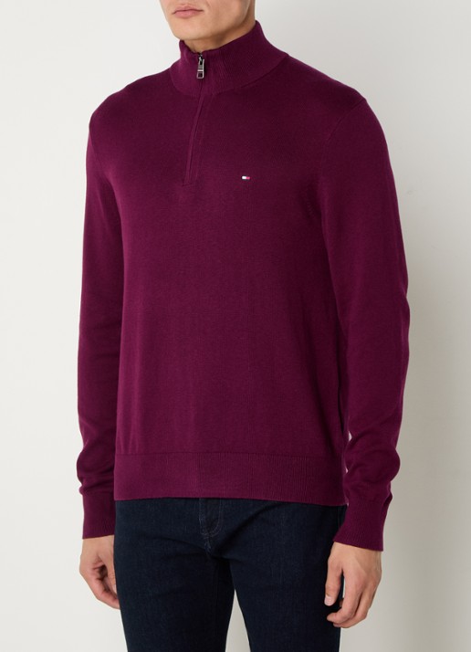 Tommy Hilfiger Fijngebreide trui in kasjmierblend met logoborduring - detail donkerrood