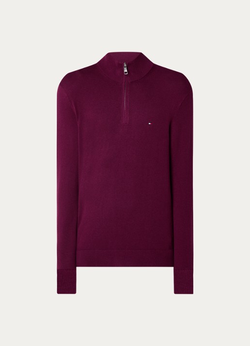 Tommy Hilfiger Fijngebreide trui in kasjmierblend met logoborduring - voorkant 3 donkerrood