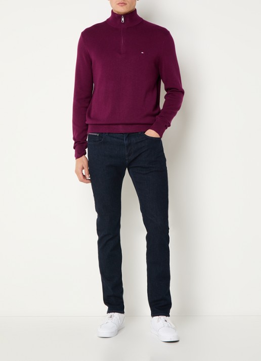 Tommy Hilfiger Fijngebreide trui in kasjmierblend met logoborduring - voorkant 4 donkerrood