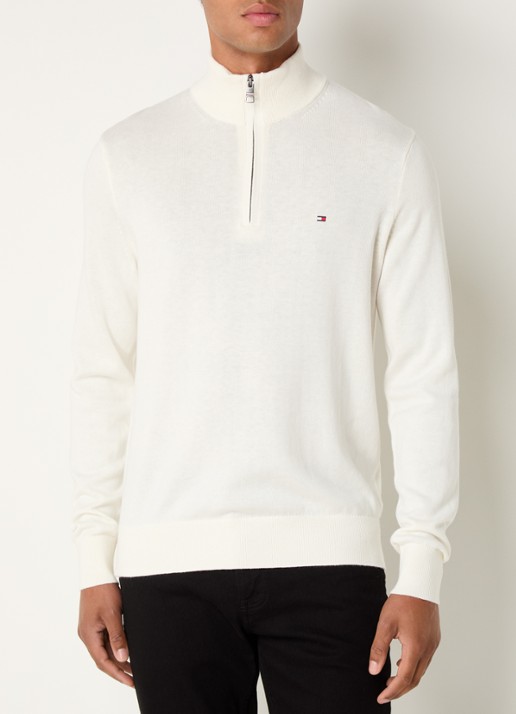Tommy Hilfiger Fijngebreide trui in kasjmierblend met logoborduring - detail 2 gebroken wit