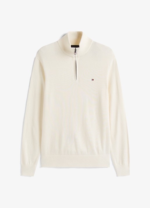 Tommy Hilfiger Fijngebreide trui in kasjmierblend met logoborduring - voorkant 4 creme