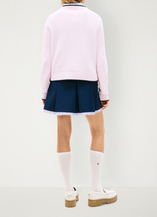 Tommy Hilfiger Fijngebreide trui met ingebreid logo - achterkant 3 lichtroze
