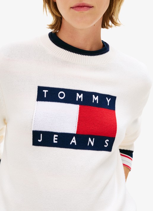 Tommy Hilfiger Fijngebreide trui met ingebreid logo - detail 3 wit