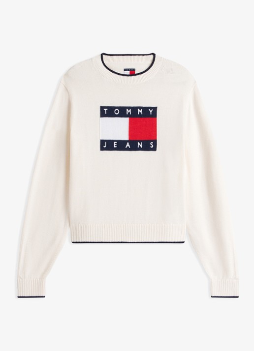 Tommy Hilfiger Fijngebreide trui met ingebreid logo - voorkant 4 wit