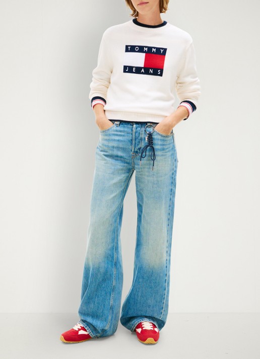 Tommy Hilfiger Fijngebreide trui met ingebreid logo - voorkant 5 wit