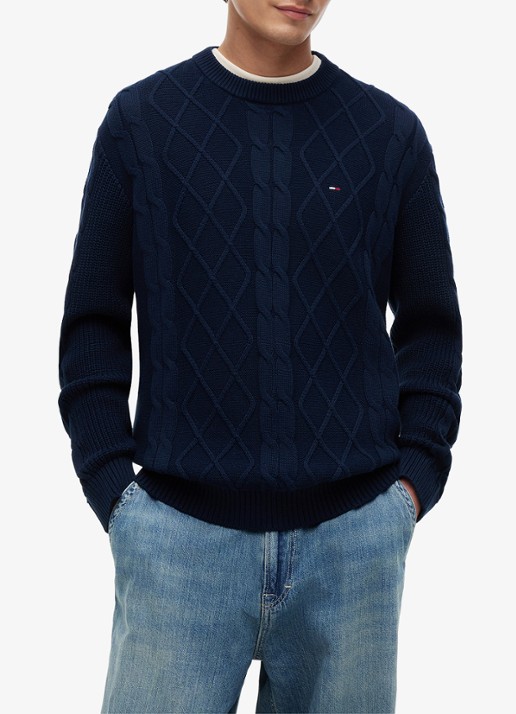 Tommy Hilfiger Fijngebreide trui met logo - detail 3 donkerblauw