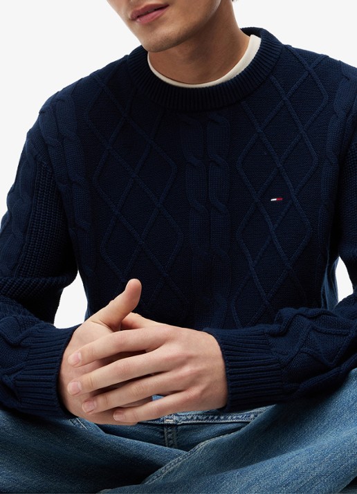 Tommy Hilfiger Fijngebreide trui met logo - detail 4 donkerblauw