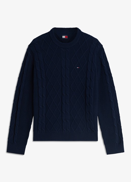 Tommy Hilfiger Fijngebreide trui met logo - voorkant donkerblauw