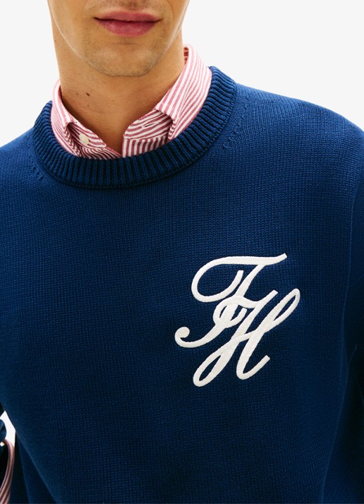 Tommy Hilfiger Fijngebreide trui met logo - detail 3 donkerblauw