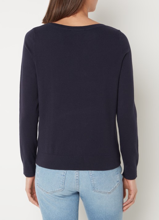 Tommy Hilfiger Fijngebreide trui met logoborduring - achterkant 2 donkerblauw
