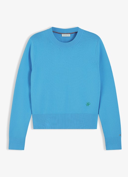 Tommy Hilfiger Fijngebreide trui met logoborduring - voorkant 2 blauw