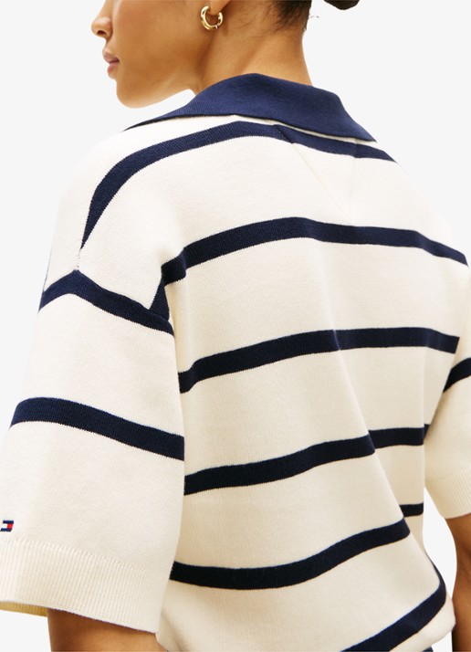 Tommy Hilfiger Fijngebreide trui met streepprint en polokraag - detail 5 beige