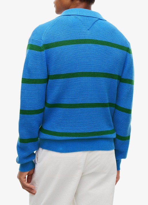 Tommy Hilfiger Fijngebreide trui met streepprint - achterkant 5 blauw