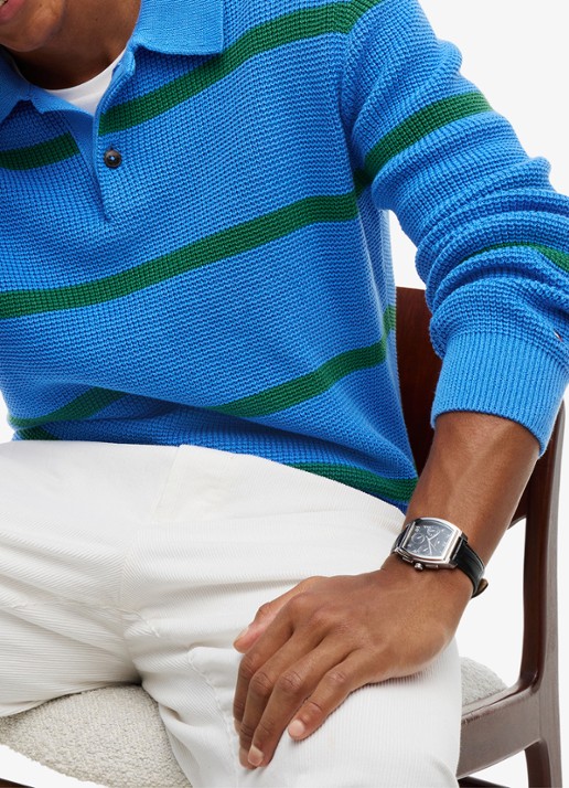 Tommy Hilfiger Fijngebreide trui met streepprint - detail 4 blauw