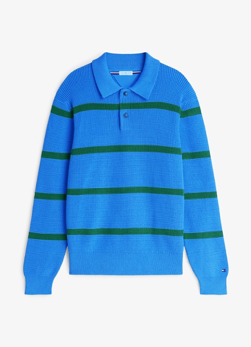 Tommy Hilfiger Fijngebreide trui met streepprint - voorkant blauw