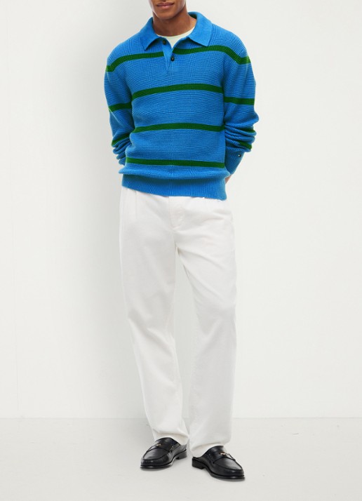 Tommy Hilfiger Fijngebreide trui met streepprint - voorkant 2 blauw