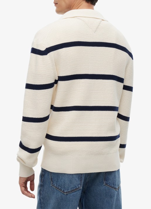 Tommy Hilfiger Fijngebreide trui met streepprint - achterkant 5 donkerblauw