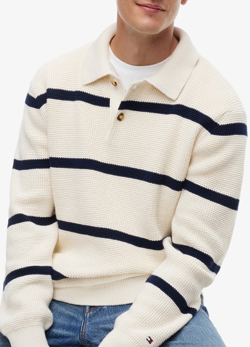 Tommy Hilfiger Fijngebreide trui met streepprint - detail 2 donkerblauw