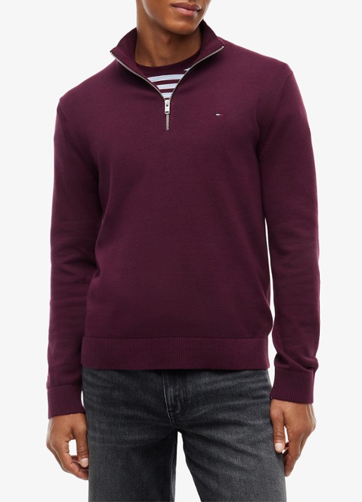 Tommy Hilfiger Fijngebreide trui van katoen met halve rits - detail paars